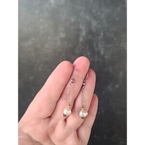 925 Sterling Silver Pearl Beaded Dangling Earrings Vintage